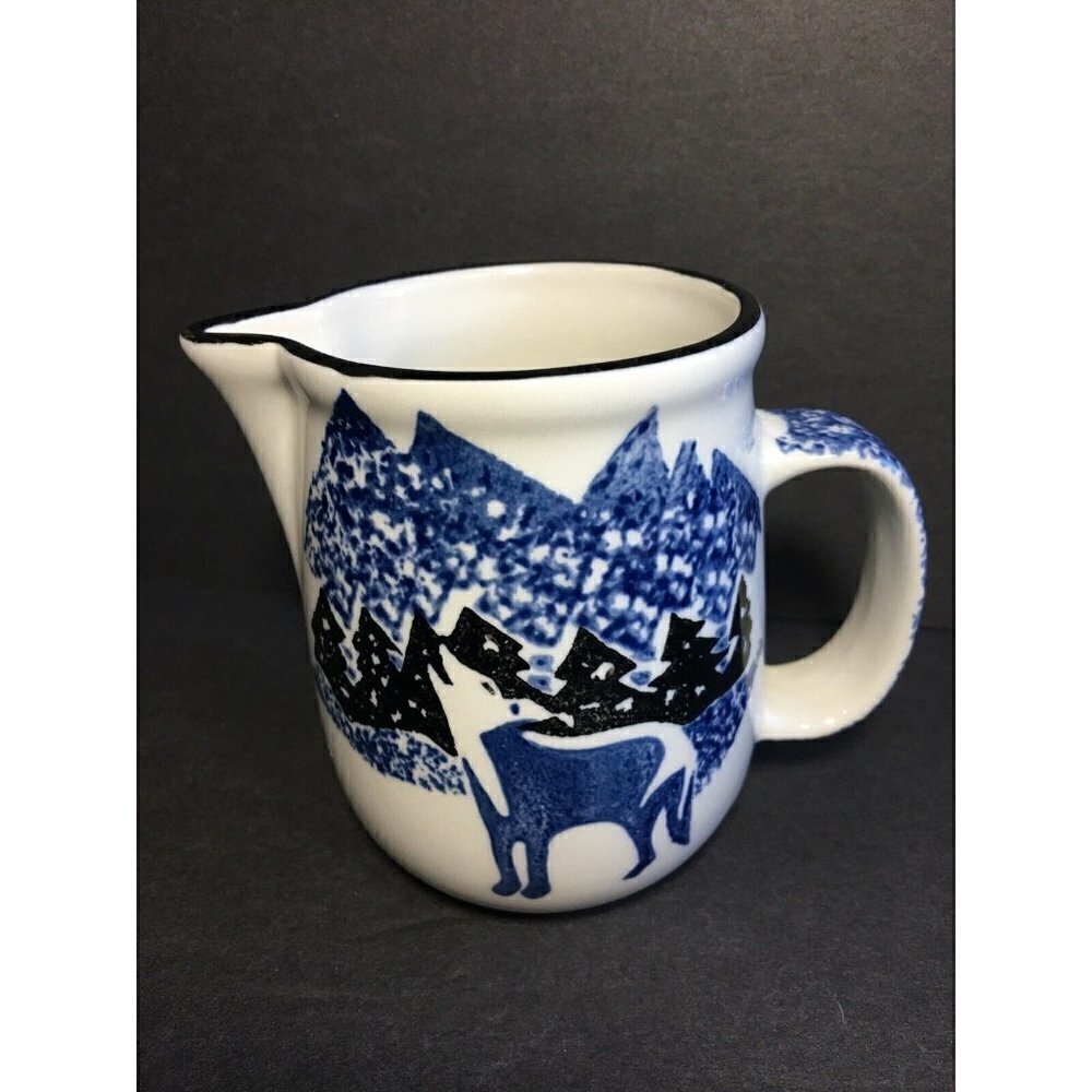 Tienshan Folk Craft Wolf Creamer Pitcher Lodge Cabin Blue Ceramic Replacement